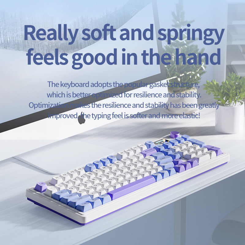 YZ Ưu đãi đặc biệt hôm nay 490K！LANGTU K600 Bàn phím cơ switch đỏ yên tĩnh, 24 chế độ đèn RGB, núm xoay âm lượng, màn hình hiển thị!