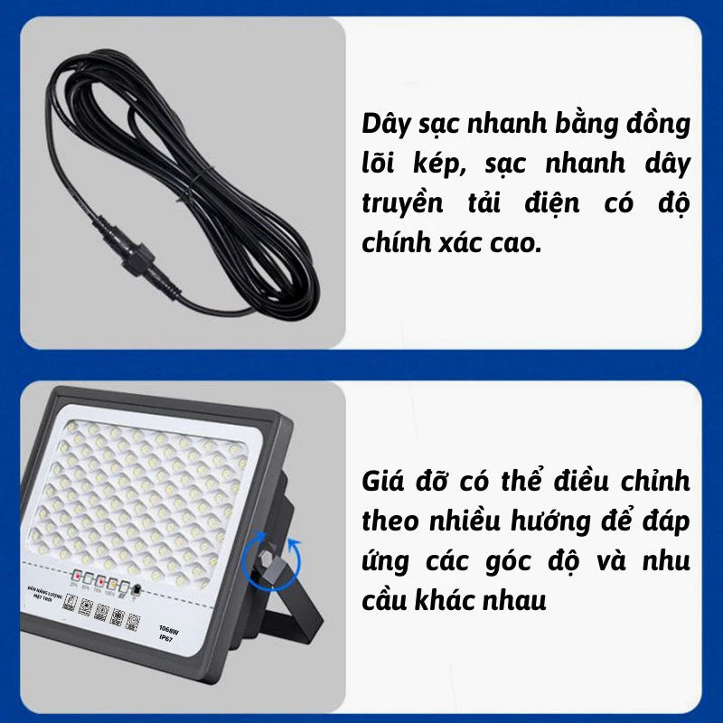 Đèn chiếu sáng năng lượng mặt trời công suất cực cao mới với điều khiển từ xa đa chức năng và bộ công cụ đầy đủ